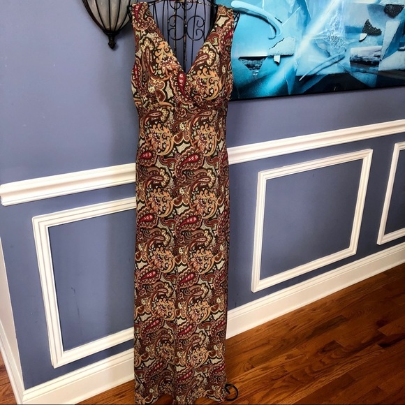 Alyn Paige multi print brown sleeveless maxi dress size 9 - Picture 1 of 8